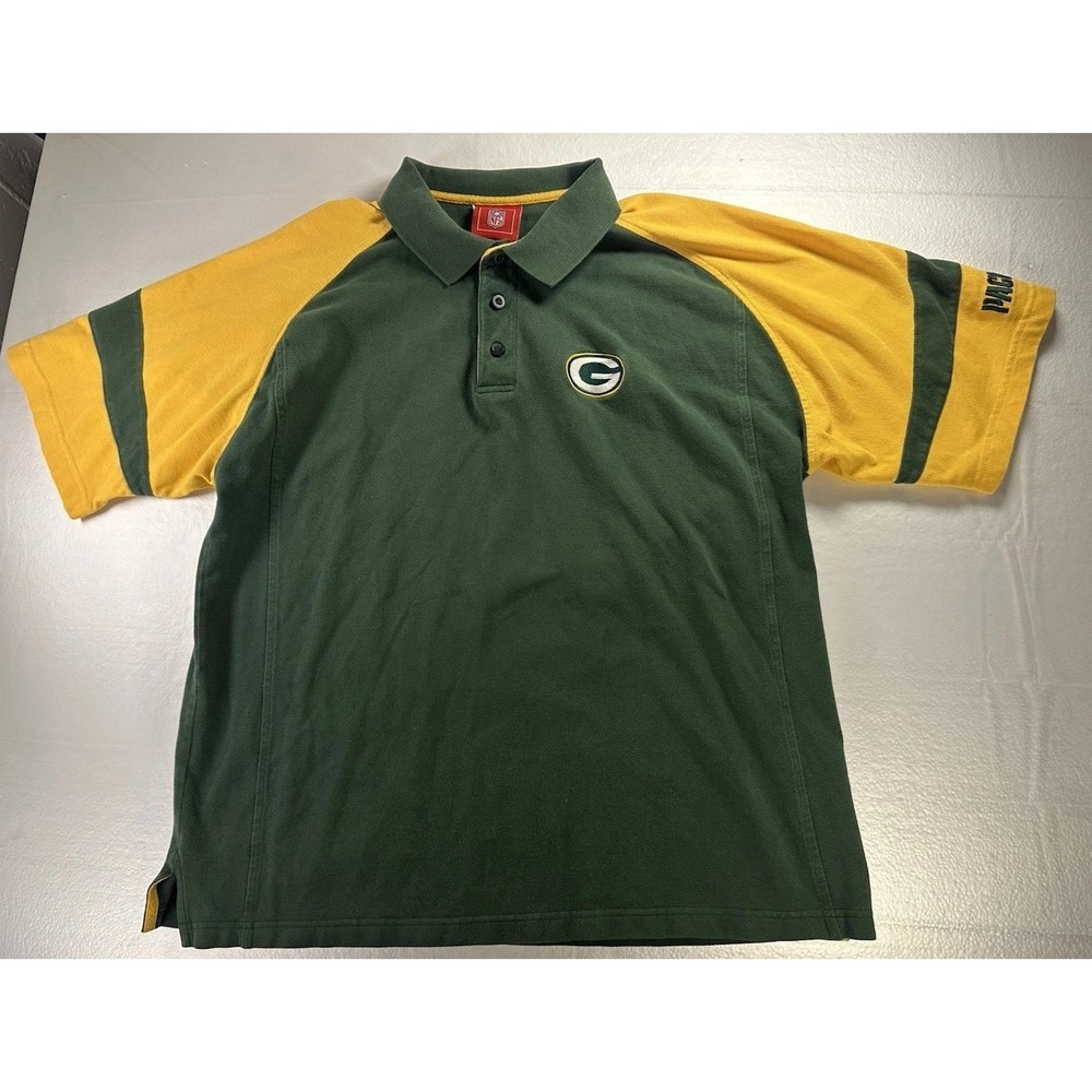 VTG Green Bay Packers Shirt Men's XL Green Yellow Y2K Polo 2003 NFL Playoffs‎